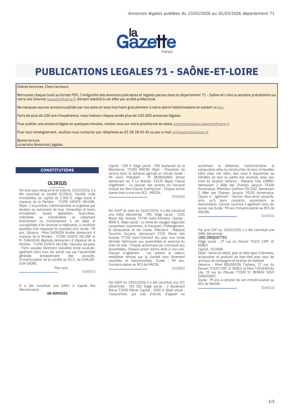 AJL Saône-et-Loire du 23/02/26 au 01/03/26