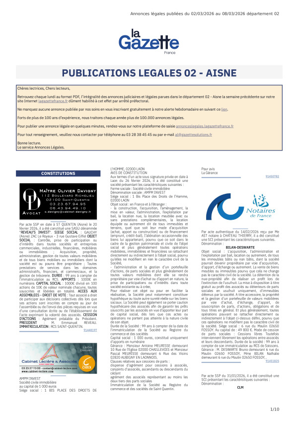 AJL Aisne du 02/03/26 au 08/03/26