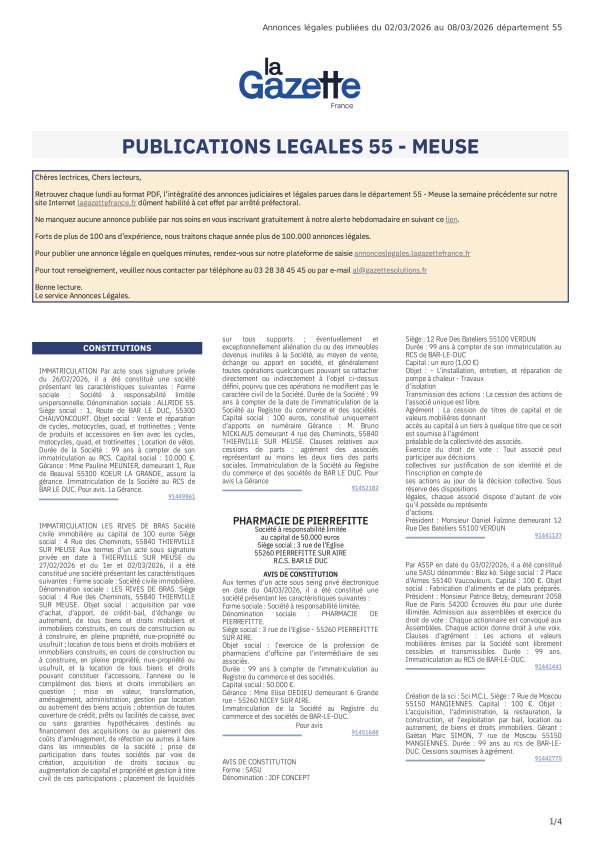 AJL Meuse du 02/03/26 au 08/03/26