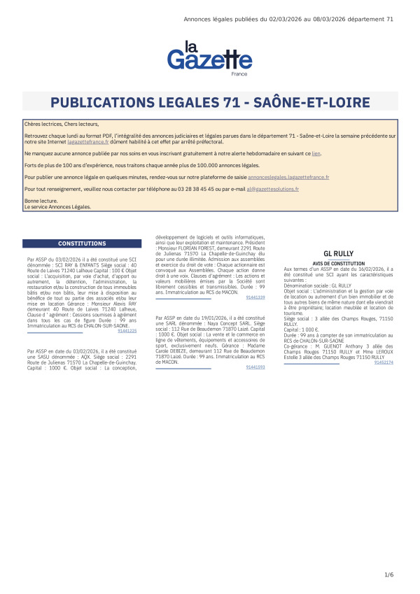 AJL Saône-et-Loire du 02/03/26 au 08/03/26