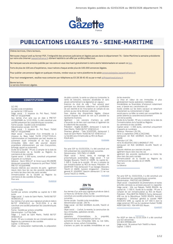 AJL Seine-Maritime du 02/03/26 au 08/03/26