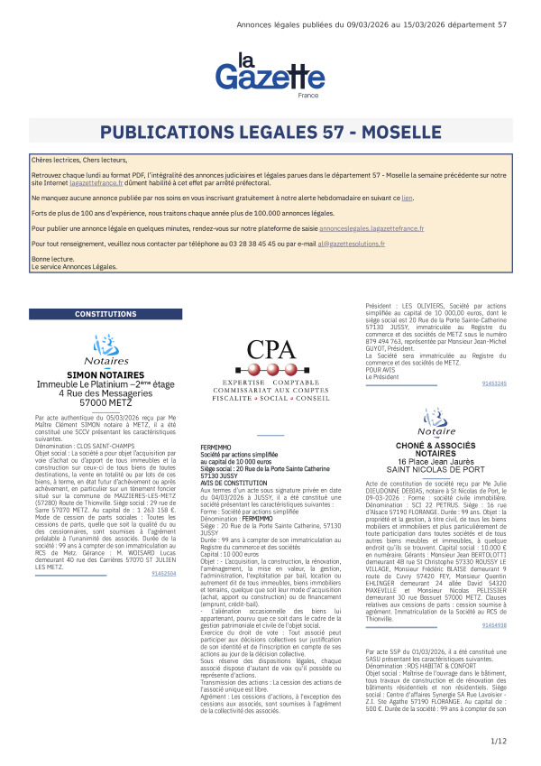 AJL Moselle du 09/03/26 au 15/03/26