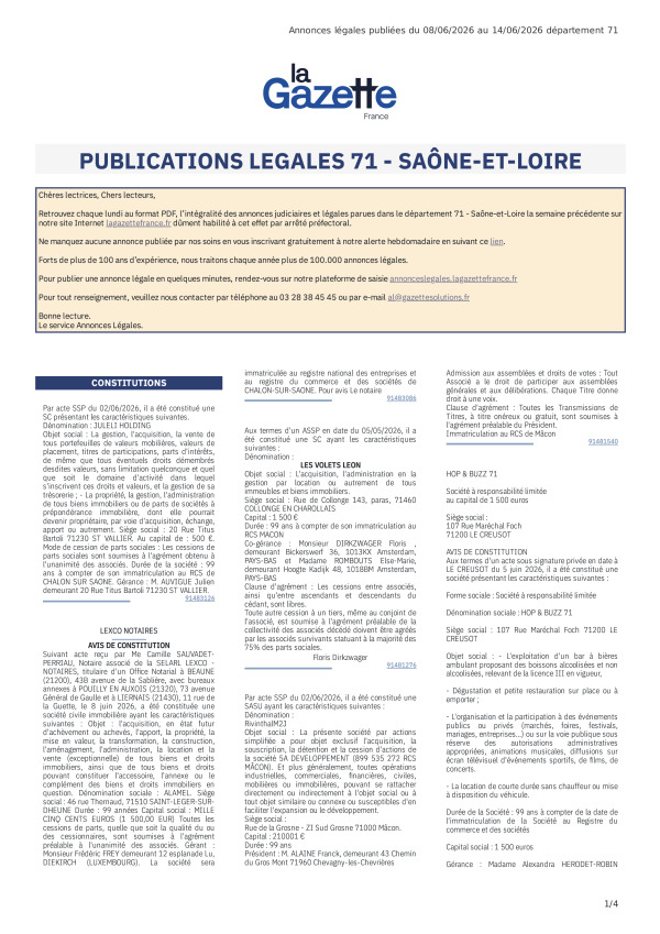 AJL Saône-et-Loire du 08/06/26 au 14/06/26