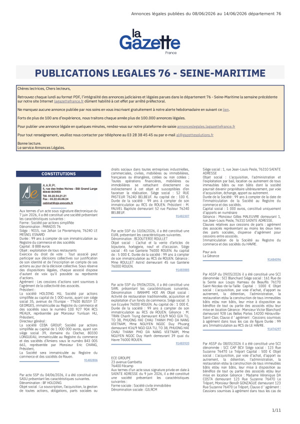 AJL Seine-Maritime du 08/06/26 au 14/06/26