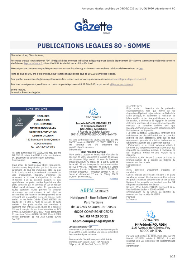 AJL Somme du 08/06/26 au 14/06/26
