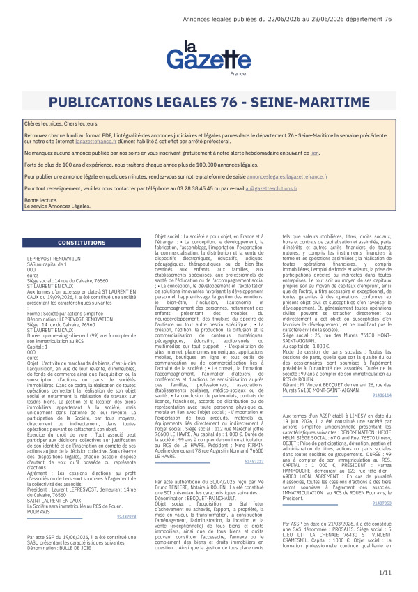 AJL Seine-Maritime du 22/06/26 au 28/06/26