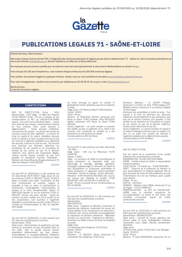 AJL Saône-et-Loire du 07/09/26 au 13/09/26