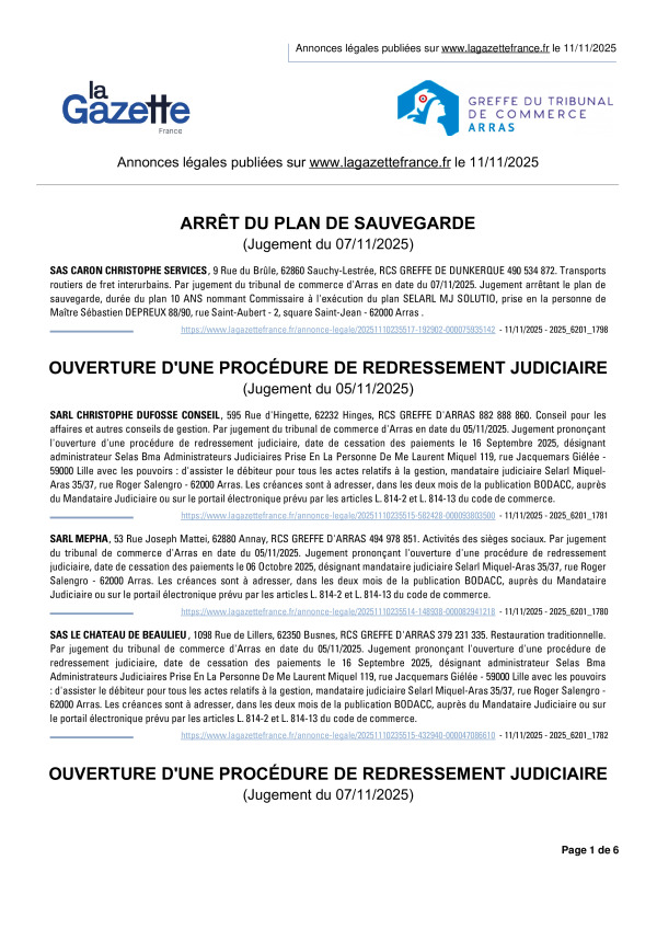 Annonces légales publiées le 11/11/2025