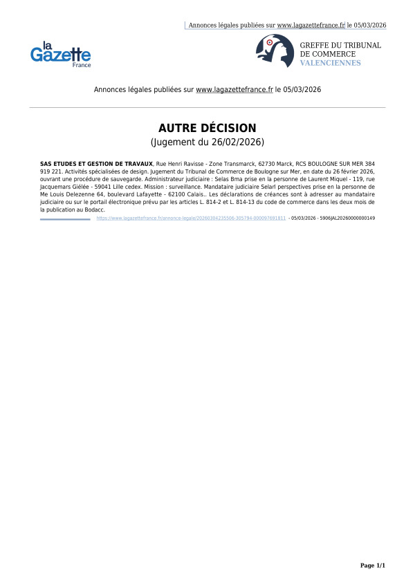 Annonces légales publiées le 05/03/2026