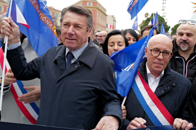 Christian Estrosi et Eric Ciotti lors d'une manifestation à l'appel du syndicat Alliance Police Nationale, à Nice, le 31 janvier 2026 © Valery HACHE