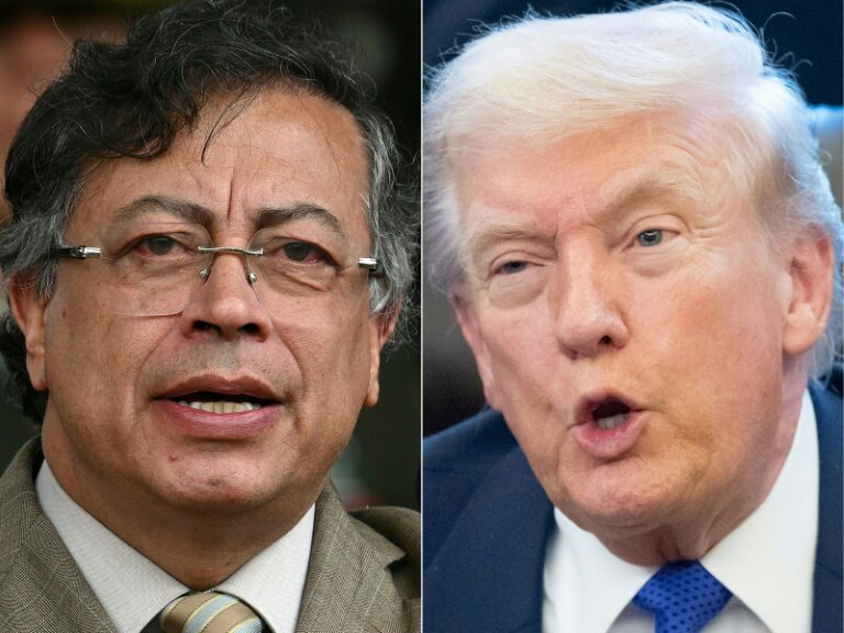 Combo du président colombien Gustavo Petro (à gauche), le 13 novembre 2025 à Bogota, et de son homologue américain Donald Trump, le 2 février 2026 à Washington © Raul ARBOLEDA