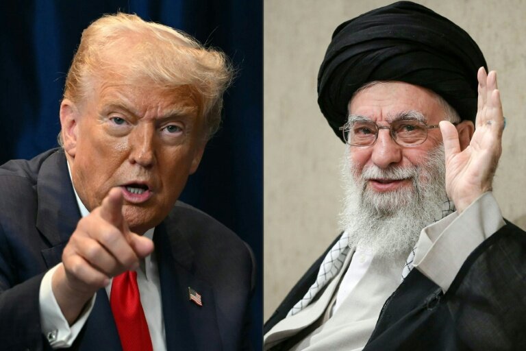 Montage réalisé le 20 février 2026 montrant le président américain Donald Trump (G) lors d’une réunion à Kuala Lumpur, le 26 octobre 2025, et une photo diffusée par le bureau du guide suprême iranien, l’ayatollah Ali Khamenei, lors d’une cérémonie à Téhéran, le 24 août 2025 © ANDREW CABALLERO-REYNOLDS