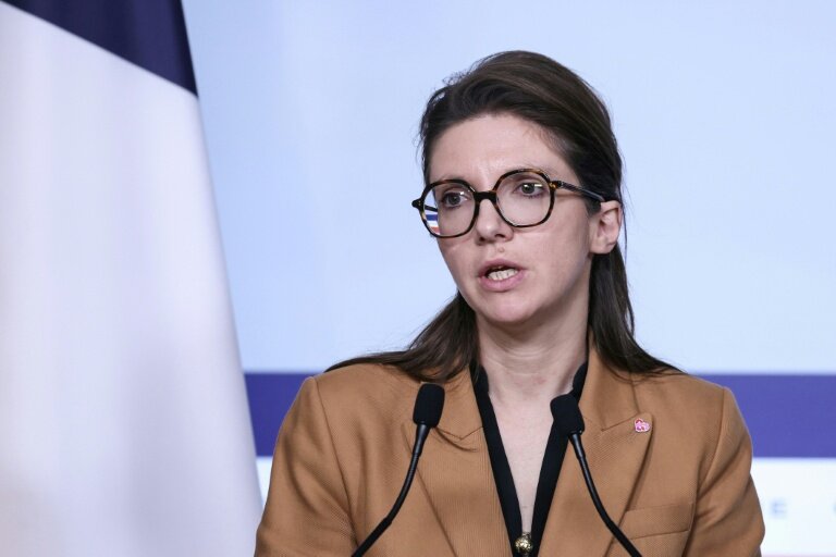 La ministre déléguée chargée de la Lutte contre les discriminations Aurore Bergé, lors d'une conéfrence de presse à l'Elysée, le 26 novembre 2025 à Paris © Thomas SAMSON