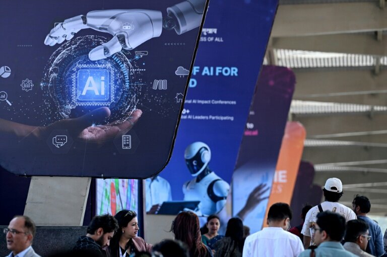 Des visiteurs arrivent pour assister au sommet mondial sur l'intelligence artificielle à New Delhi, le 17 février 2026 © Arun SANKAR