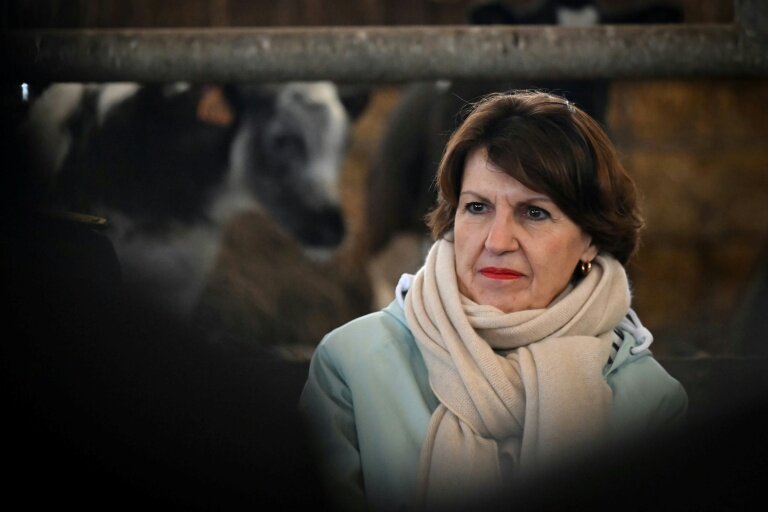 La ministre de l'Agriculture Annie Genevard lors d'une visite dans une ferme Saint-Georges-de-la-Rivière, dans la Manche le 22 janvier 2026 © Lou BENOIST
