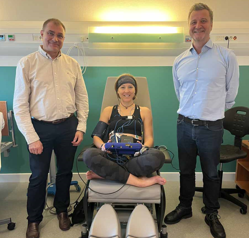 De Gauche à droite : Marc-Antoine Custaud, Sophie Adenot et Benoît Bolmont. © l’Université de Lorraine.