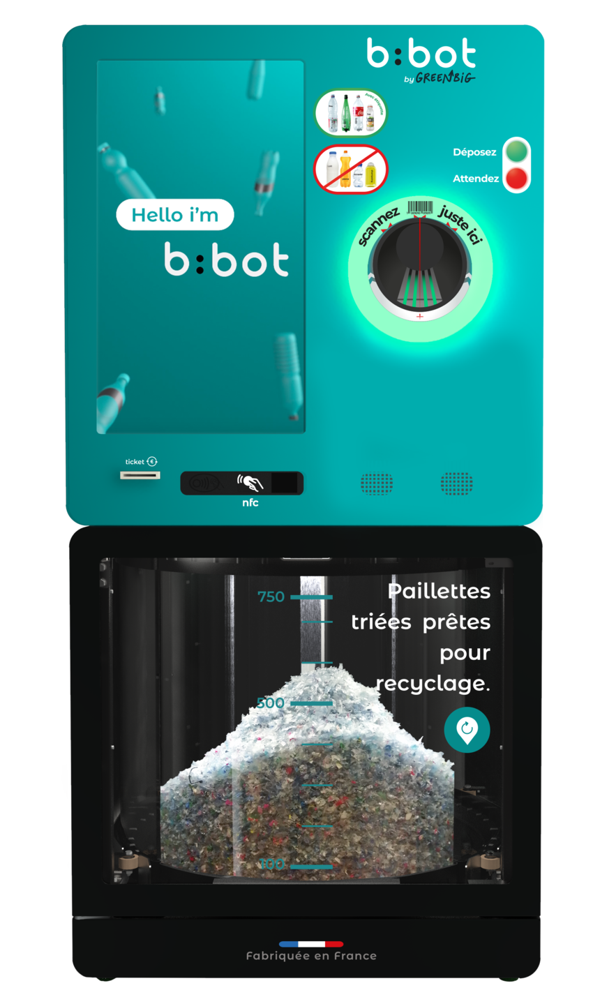 La start-up normande b:bot sépare les bouteilles en plastique et les transforme en paillettes.