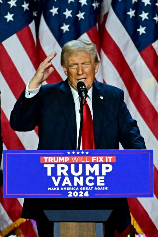 Donald Trump lors de la soirée électorale à West Palm Beach, le 6 novembre 2024 en Floride © Jim WATSON