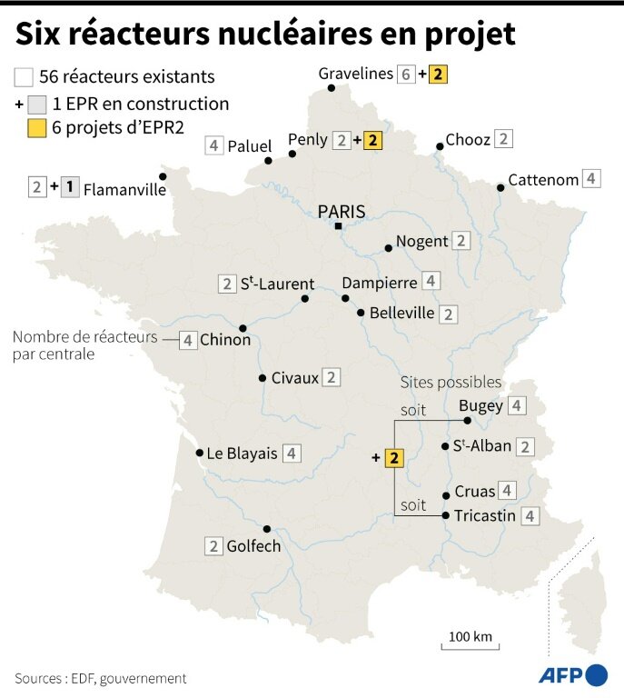 Localisation des actuelles centrales nucléaires en France et des projets de nouveaux EPR © Sophie RAMIS