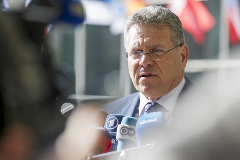 Le commissaire européen au Commerce Maros Sefocvic, à Luxembourg, le 7 avril 2025 © Jean-Christophe VERHAEGEN