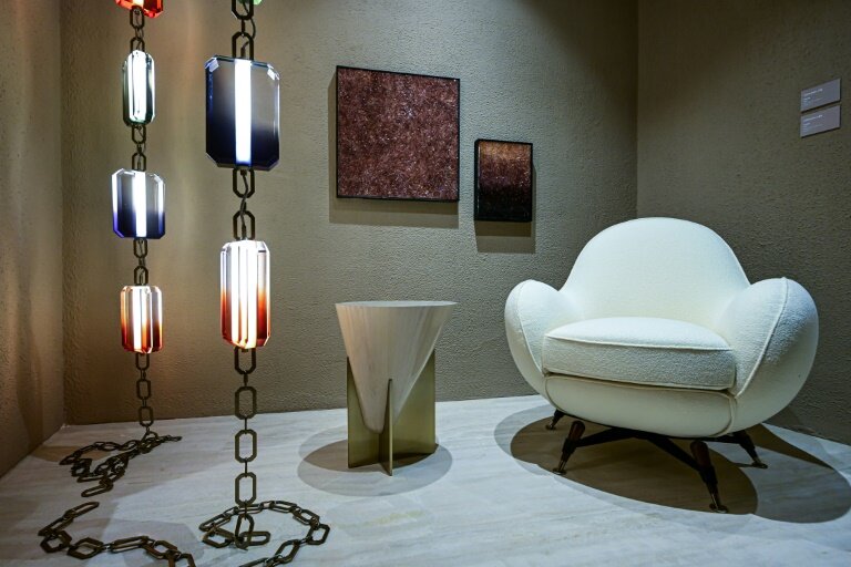 Une réédition d'un fauteuil datant de 1959 au showroom de Visionnaire à Milan, le 7 avril 2025 © Piero CRUCIATTI