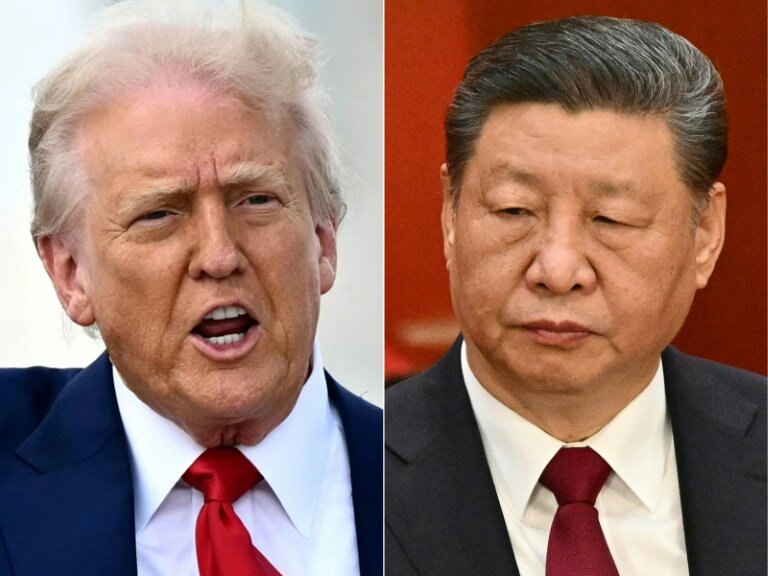 Montage photos du 4 avril 2025 montrant le président américain Donald Trump (g) et son homologue chinois Xi Jinping © Mandel NGAN