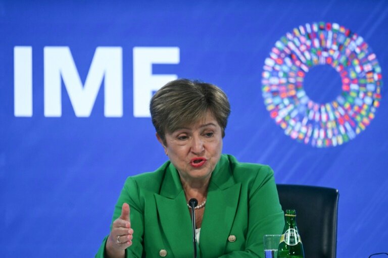 La directrice générale du FMI, Kristalina Georgieva, en conférence de presse à Washington le 24 avril 2025 © Jim WATSON