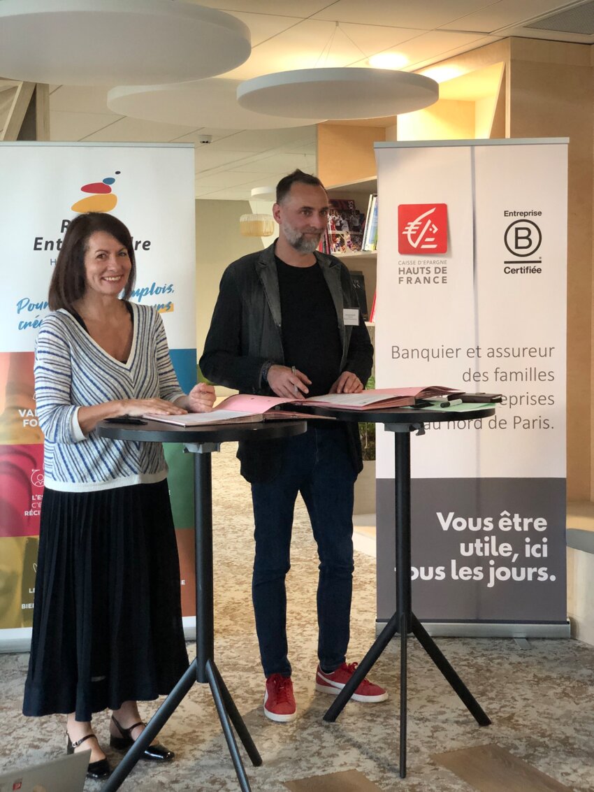 Valérie Raynaud, membre du Directoire de la Caisse d’Epargne Hauts de France, et Arnold Fauquette, Président de Réseau Entreprendre® Nord.