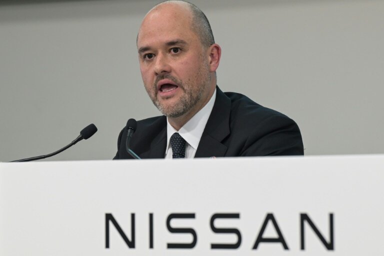 Ivan Espinosa, PDG du constructeur automobile japonais Nissan, lors de la conférence de présentation des résultats annuels, au siège du groupe à Yokohama, le 13 mai 2025 © Richard A. Brooks