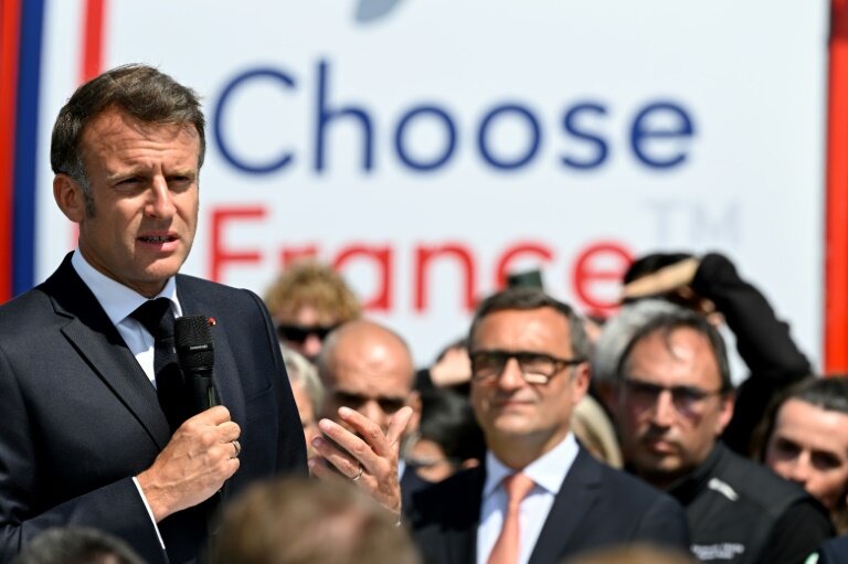 Le président Emmanuel Macron à Ligny-en-Barrois, dans la Meuse, le 19 mai 2025 © Jean-Christophe VERHAEGEN