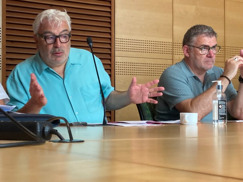 Frédéric Cuvillier, président de l’agglomération boulonnaise, et Christophe Sirugue, directeur général de Nausicaáa. © Aletheia Press / Morgan Railane