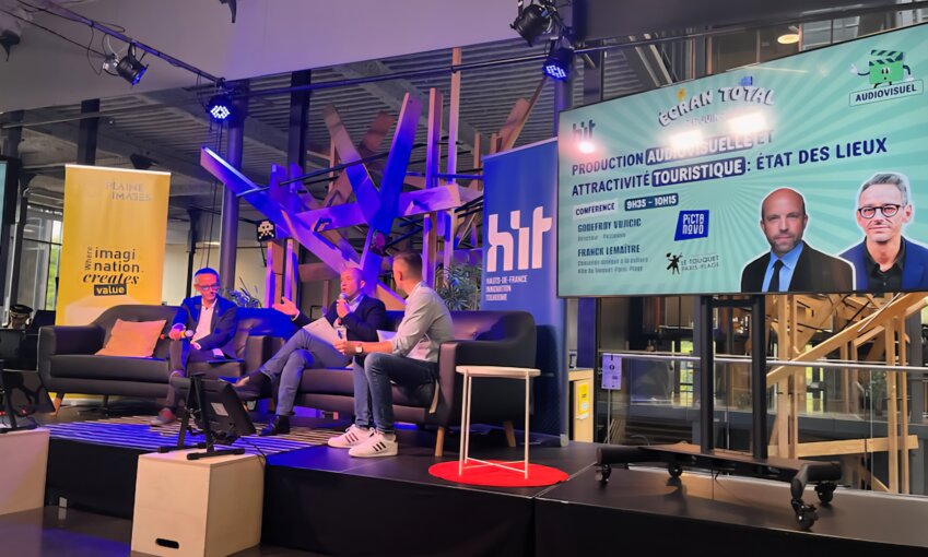 Franck Lemaître, conseiller délégué à la culture du Touquet-Paris-Plage et Godefroy Vujicic, directeur de Pictanovo, ont parlé des liens entre tourisme et images lors de la journée consacrée au sujet à la Plaine Images. 