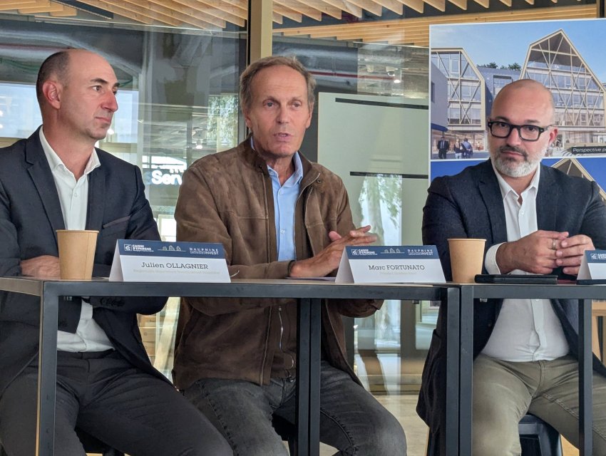 Julien Ollagnier, responsable du département investissement immobilier de la Caisse d’Épargne Bourgogne-Franche-Comté, Marc Fortunato, président de Dauphine Invest SAS et Antoine Hoareau, premier adjoint à la mairie de Dijon, ont levé le voile sur le futur centre Dauphine. © Aletheia Press / Nadège Hubert