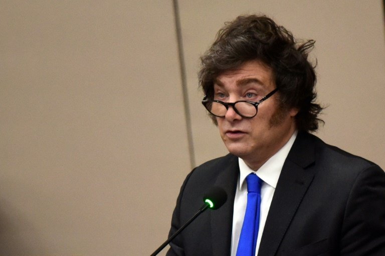 Le président argentin Javier Milei lors d'un discours au Parlement du Paraguay à Asuncion le 17 septembre 2025 © DANIEL DUARTE