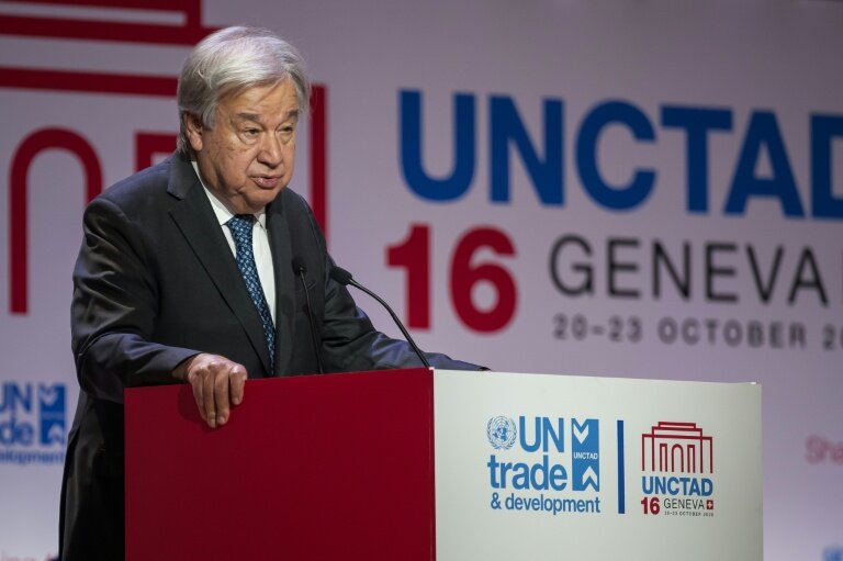 Le secrétaire général de l'ONU Antonio Guterres, mercredi à Genève © Fabrice COFFRINI