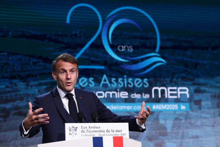 Le président de la République Emmanuel Macron aux Assises de l'économie de la mer à La Rochelle en Charente-Maritime, le 4 novembre 2025 © Stephane Mahe