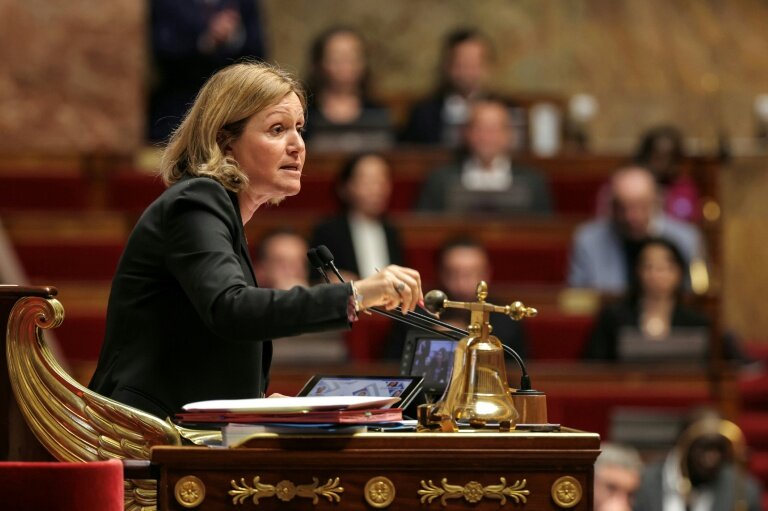 La présidente de l'Assemblée nationale, Yaël Braun-Pivet, lors d'une session pour débattre du projet de loi de financement de la sécurité sociale pour 2026 (PLFSS) avant le vote à l'Assemblée nationale,à Paris, le 12 novembre 2025. © Thomas SAMSON