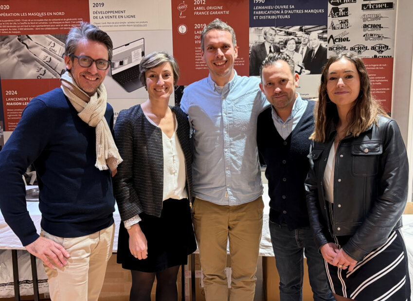 Le bureau des Ch'te commerçants : Julien Garbe (AIImpulsion), Chloé Baudin (Ilobed), Samuel Lefévère (Esprit Barbecue)  Fabrice Homblé (Maison Thuret) et Pauline Dehecq (Mademoiselle Biloba). © Marine Tesse