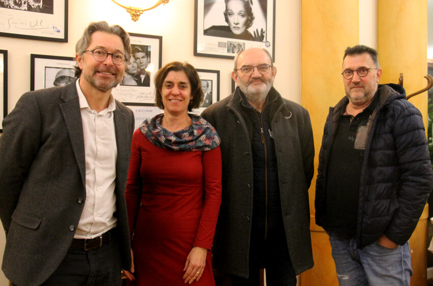 © Emmanuel Varrier. Arnaud Apostolo, directeur général d’Envie Lorraine, Emmanuelle Daviau, déléguée générale d’IAE Grand Est, Laurent Savard, président d’IAE Grand Est et Jean-Marc betti, directeur de la Régie de quartier de Mont-Saint-Martin. 