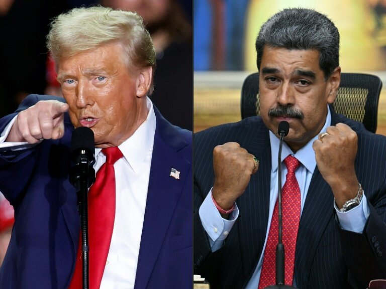 Montage photographique des des présidents américain Donald Trump (G), le 5 novembre 2024 dans le Michigan, et vénézuélien, Nicolas Maduro, le 31 juillet 2024 à Caracas © KAMIL KRZACZYNSKI