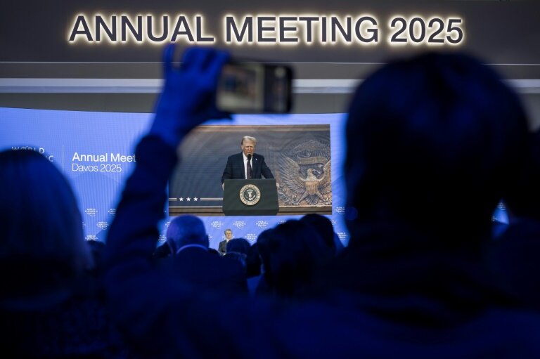 Donald Trump lors de son allocution en visioconférence à Davos le 23 janvier 2025 © Fabrice COFFRINI