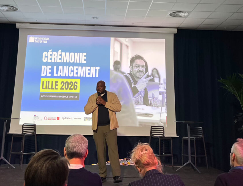 Les porteurs de projets et les partenaires présents à Kiabi Village lors de la soirée de lancement.