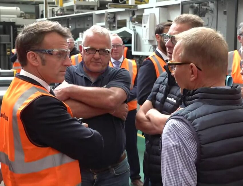 Le président Emmanuel Macron était à l'usine Goodyear d'Amiens ce lundi 11 juin. © Pool Image