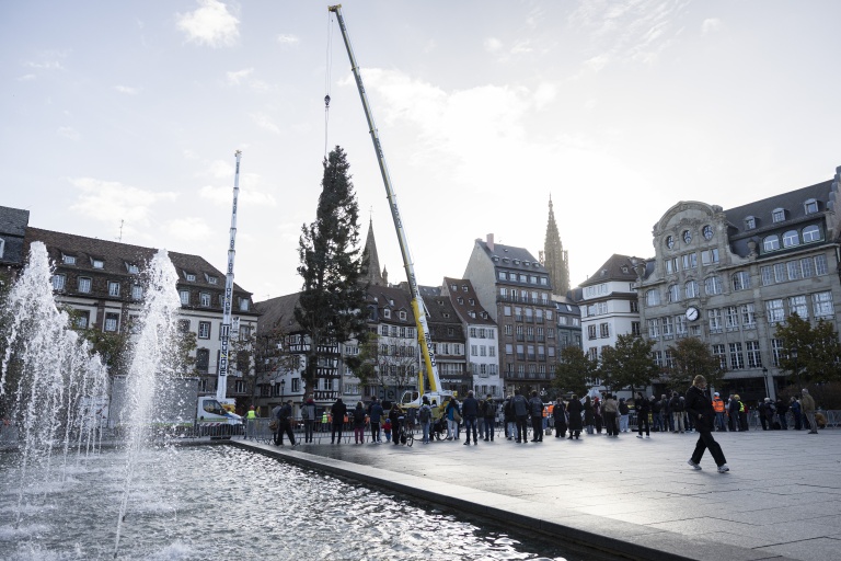 Strasbourg : le sapin prêt pour le marché de Noël... et les manifestations