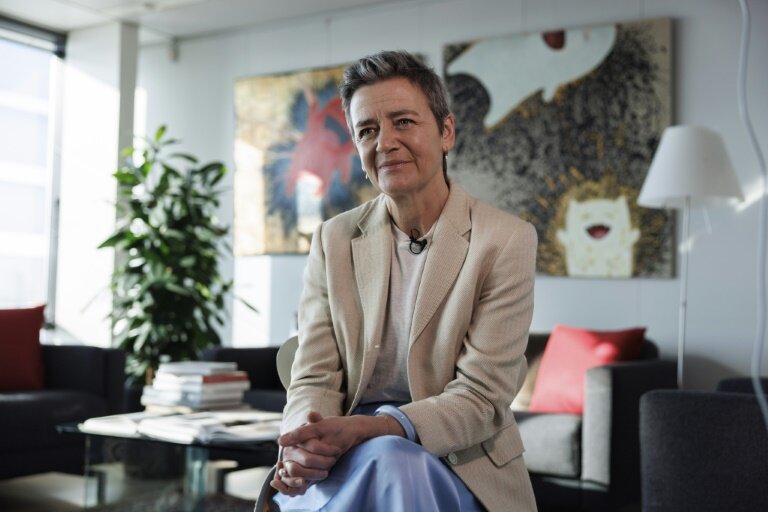 La commissaire européenne à la Concurrence Margrethe Vestager, lors d'un entretien avec l'AFP, le 6 mars 2024 © Simon Wohlfahrt