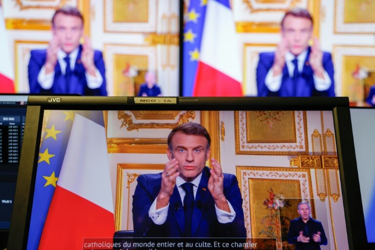Le président français Emmanuel Macron lors de son allocution le 5 décembre 2024 © Ludovic MARIN