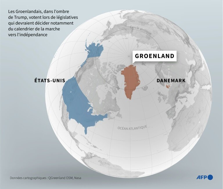 Carte montrant le Groenland, les Etats-Unis et le Danemark © Valentina BRESCHI