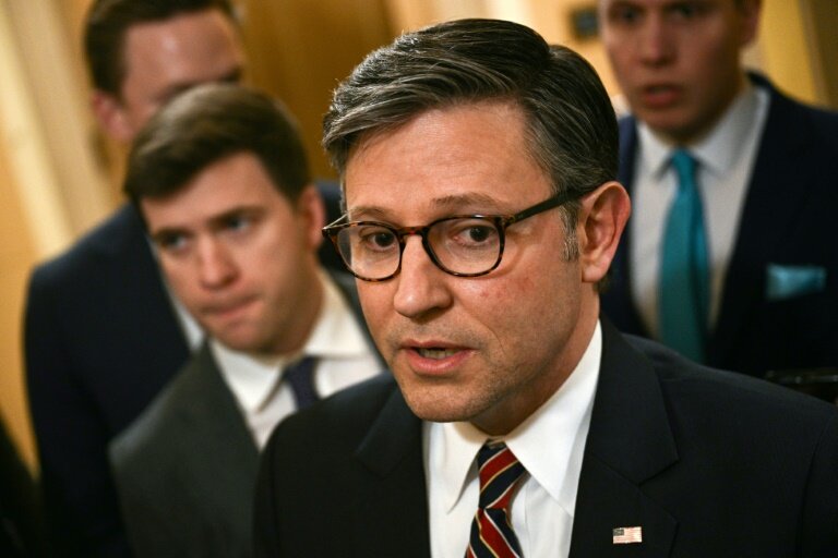 Le président républicain de la Chambre américaine des représentants, Mike Johnson, le 8 avril 2025 à Washington © Brendan SMIALOWSKI