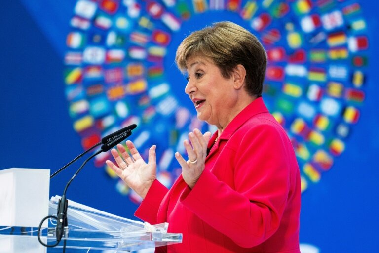 La directrice générale du FMI, Kristalina Georgieva, prononce un discours liminaire avant les réunions de printemps du FMI et de la Banque mondiale au siège du FMI à Washington, DC, le 17 avril 2025 © Jim WATSON
