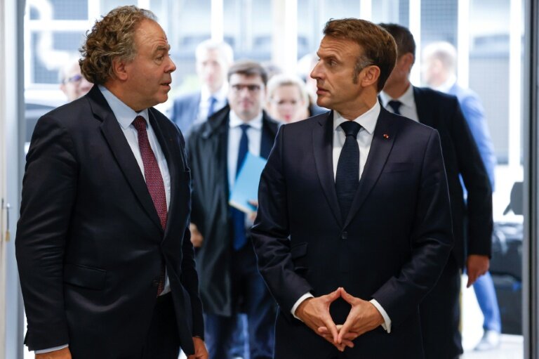 Luc Chatel, président de la Plateforme automobile (PFA), qui représente constructeurs et grands équipementiers automobiles français, ici à la Porte de Versailles à Paris le 14 octobre 2024. © Ludovic MARIN